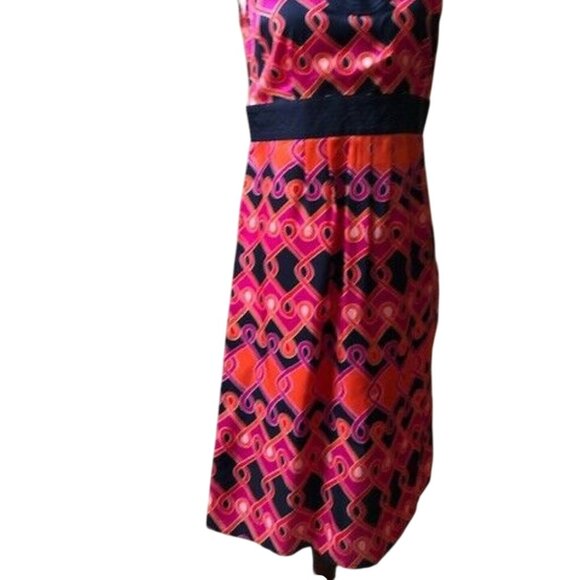 ANN‎ TAYLOR LOFT SLEEVELESS NAVY/PINK/ORANGE PRINT HALTER DRESS 4-EUC - Picture 2 of 11